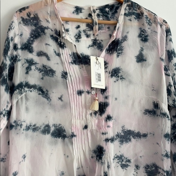 Johnny Was Pintuck cupra rayon tie dye eyelet Bohemian beach tunic with camis - Picture 2 of 9